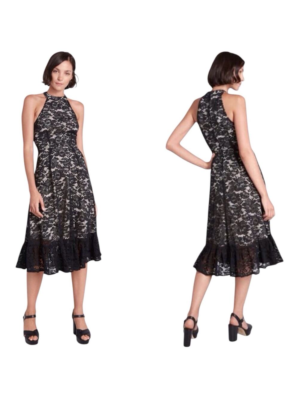 ModCloth Elegant Black Floral Lace High Neck Halter Midi Mermaid Dress Sz. 24